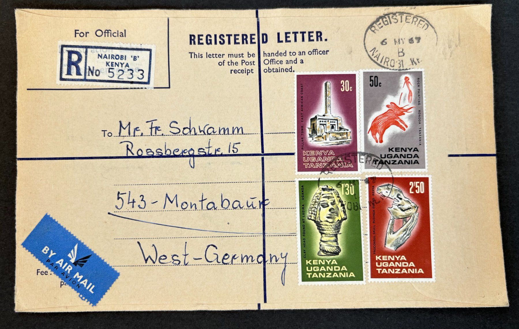 Alle Briefmarken: REGISTERED LETTER TANZANIA-UGANDA-KENYA – Gebraucht aus Ostermundigen von Wyatt-Earp