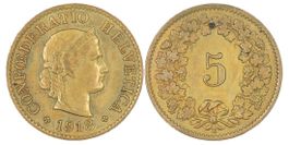 5 Rappen von 1918 M (sehr schön +). Ab 1.--