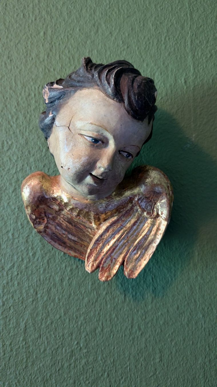 Statuette: Antike Engelsfigur, Engelkopf, Barock Stil, geschnitzt – Usato da Mönchaltorf venduto da Blechfreund