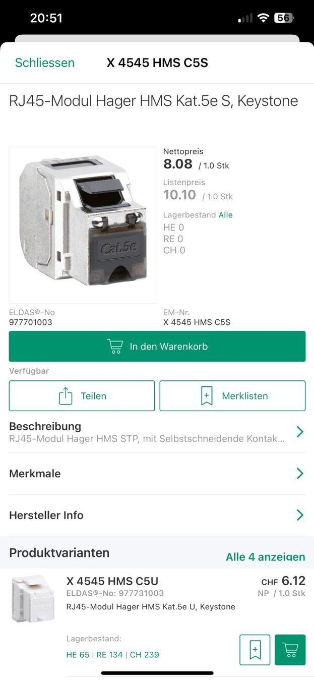 Fiches d'alim.: Elektromaterial Hager RJ45 Module – Neuf (Voir description) à Muolen par Muolen2022