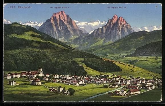 Cartoline postali: Einsiedeln, Ortsansicht mit Gr. und Kl.  – Usato da Berlin venduto da bartko-reher