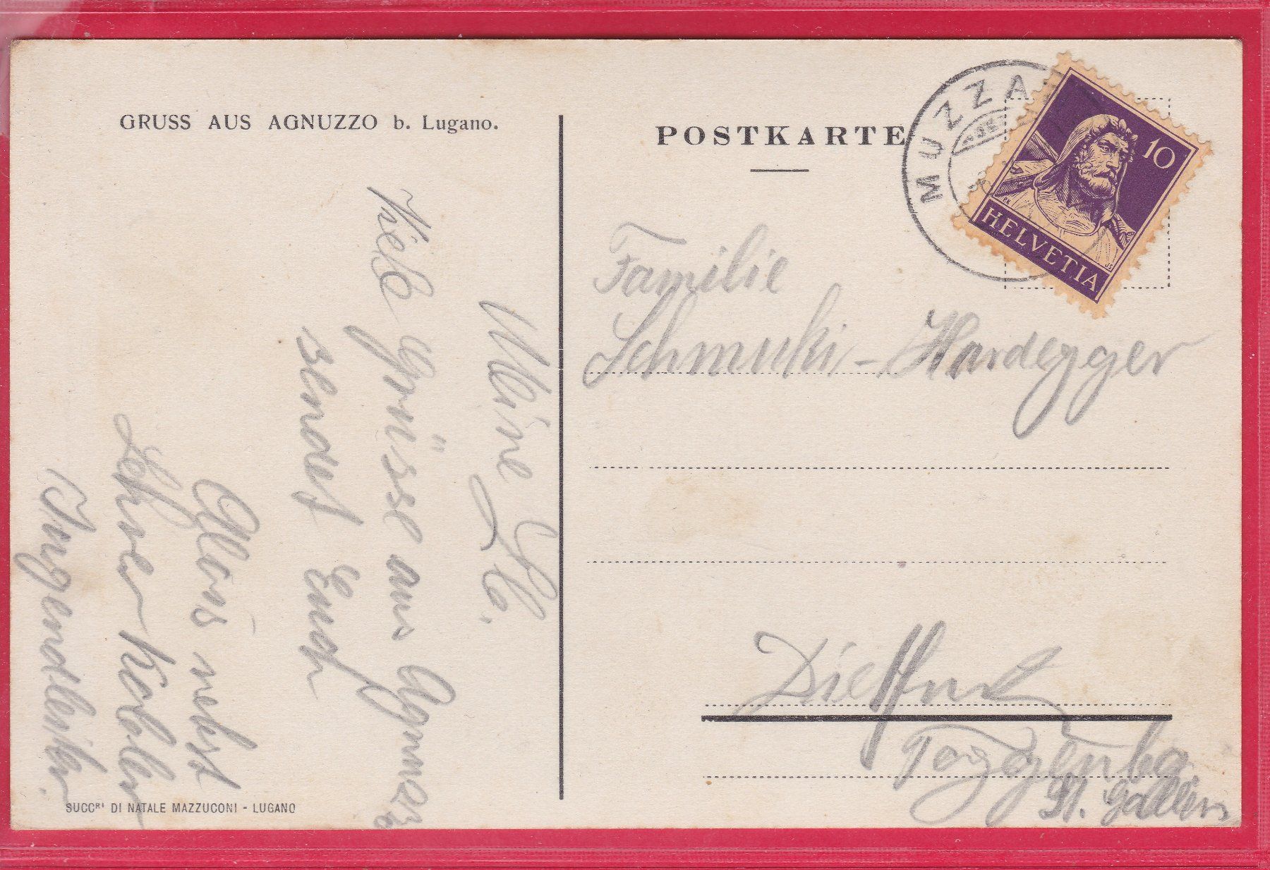 Cartoline postali: GRUSS AUS AGNUZZO BEI LUGANO – Usato da Oberrieden venduto da Gebirgsstelze 1