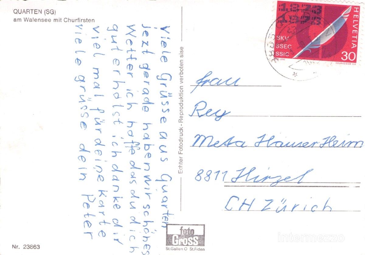 Cartoline postali: Quarten SG // 1953 Walensee Churfirsten – Usato da Basel venduto da intermezzo12 1
