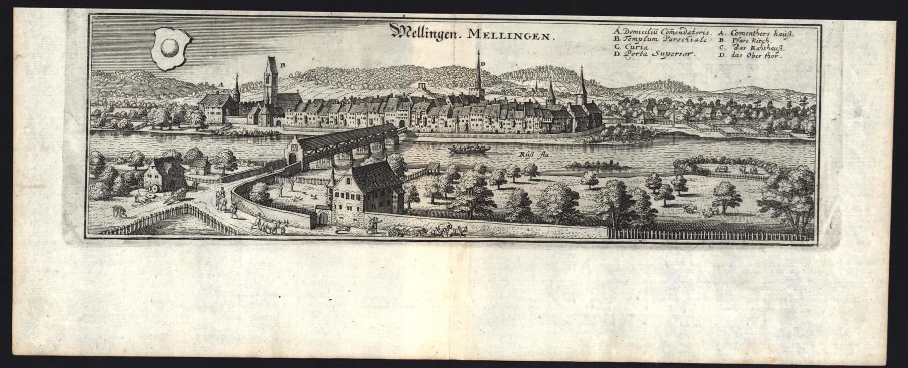 Stiche: Mellingen Kupferstich von Merian – Gebraucht aus Rafz von Helvet32