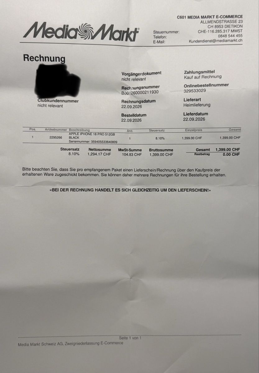 Apple Handys / Smartphones: Apple iPhone 18 Pro, 512 GB, schwarz – Neu (gemäss Beschreibung) aus Thayngen von Silvan2012 4