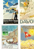Ski Plakate Werbung auf 5 AK DAVOS LENZERHEIDE WINTERSPORT