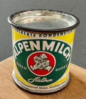 Alte kleine Blechdose für den Krämerladen Alpenmilch Stalden