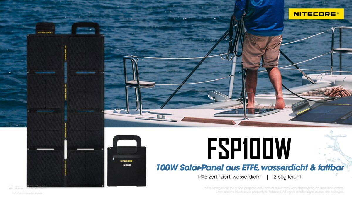 Dispositivi a energia solare: NITECORE Solar Panel FSP100W - wasserfest – Nuovo e nell'imballaggio originale da Grüningen venduto da Prolumin