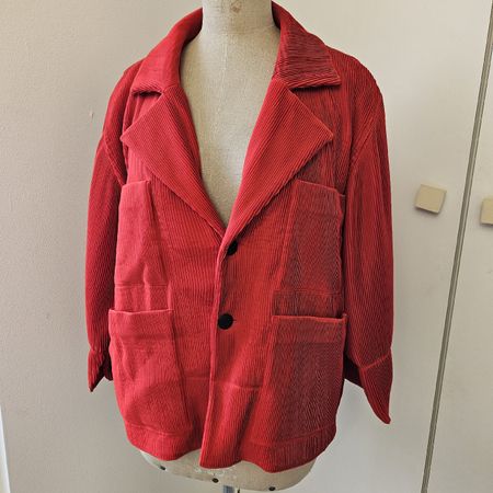 rote plissierte jacke, christa de carouge