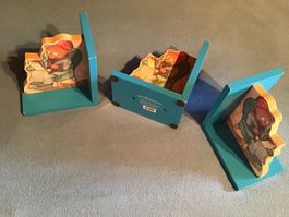 3 Buchstützen Holz mit Bärenmotiv, Vintage