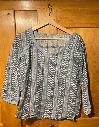 NILE Bluse 100 % Organic Cotton Gr. S eisblau-blau-offwhite