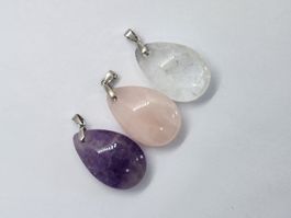 Amethyst, Rosenquarz, Quarz Anhänger Tropfenform, Set, NEU