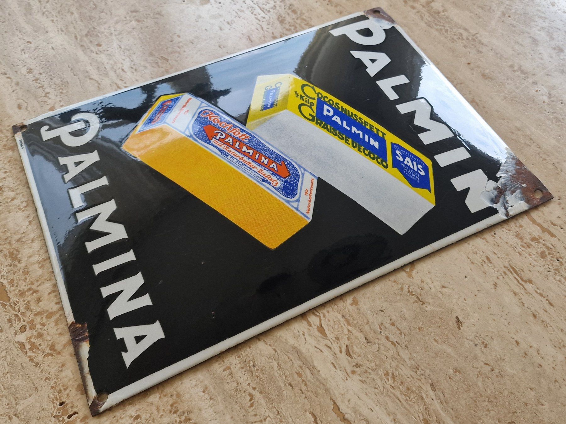 Insegne: Emailschild " PALMIN PALMINA " altes CH Original – Usato da Wagen venduto da email-ernst 3