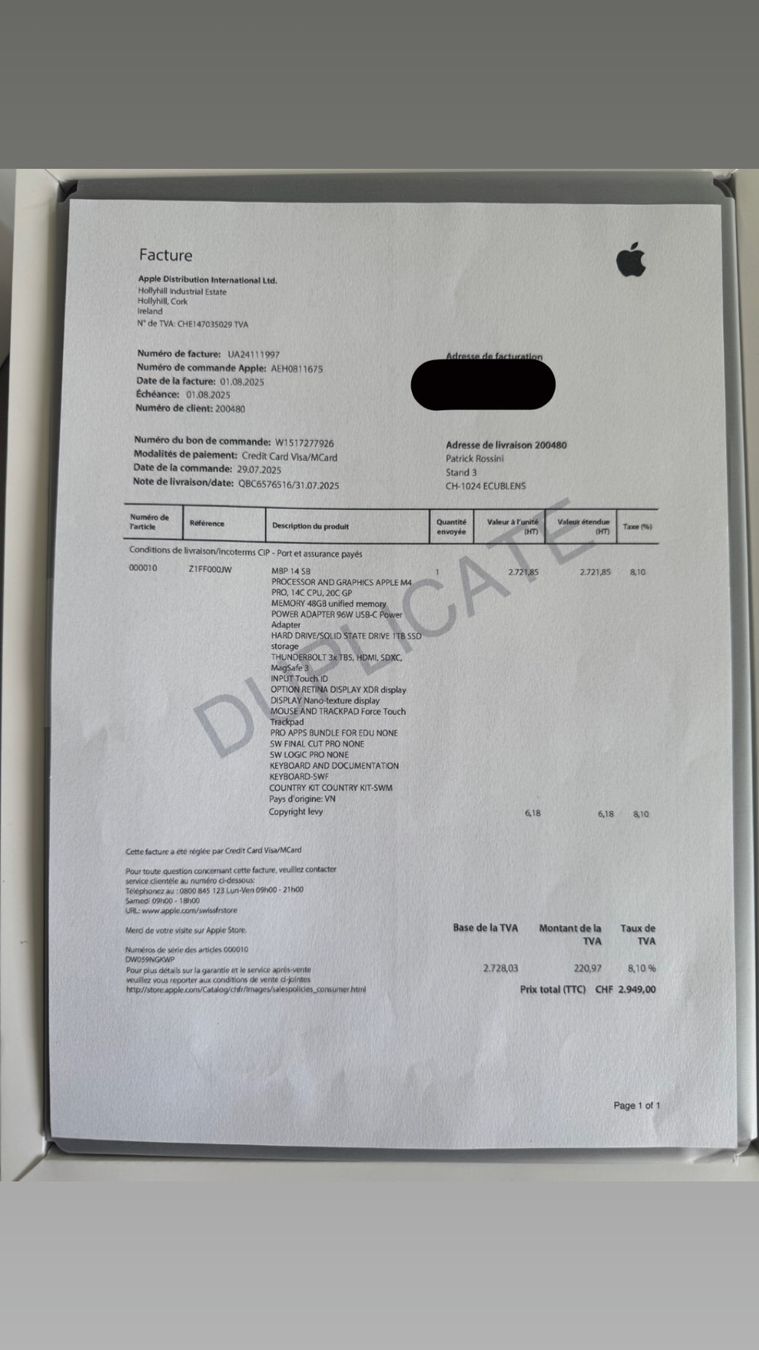 Apple PC: MacBook Pro M4Pro 1TB neuf – Usato da Prilly venduto da fra_wy82 3