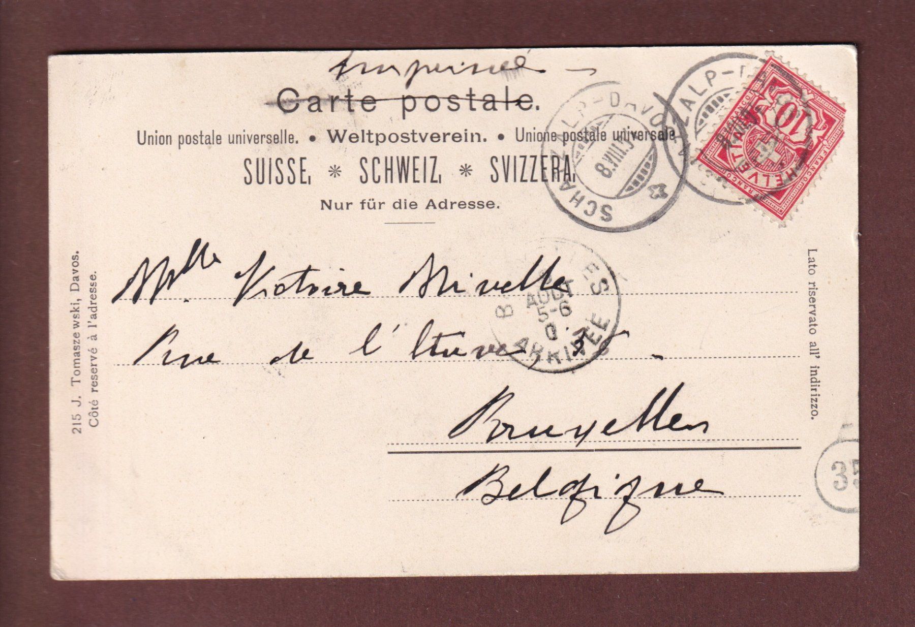 Cartoline postali: DAVOS mit Schatzalp - 1904 – Usato da Pully venduto da nicecards 1