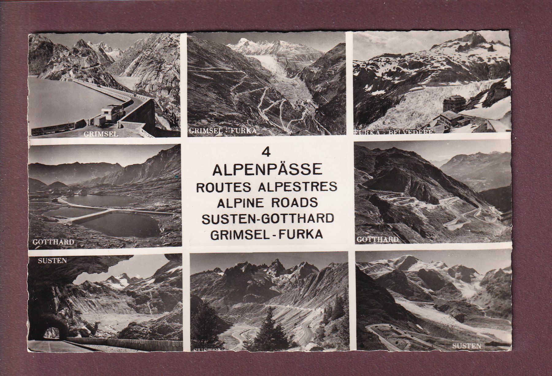 Ansichtskarten: 4 ALPENPÄSSE - 1958 – Gebraucht aus Pully von nicecards