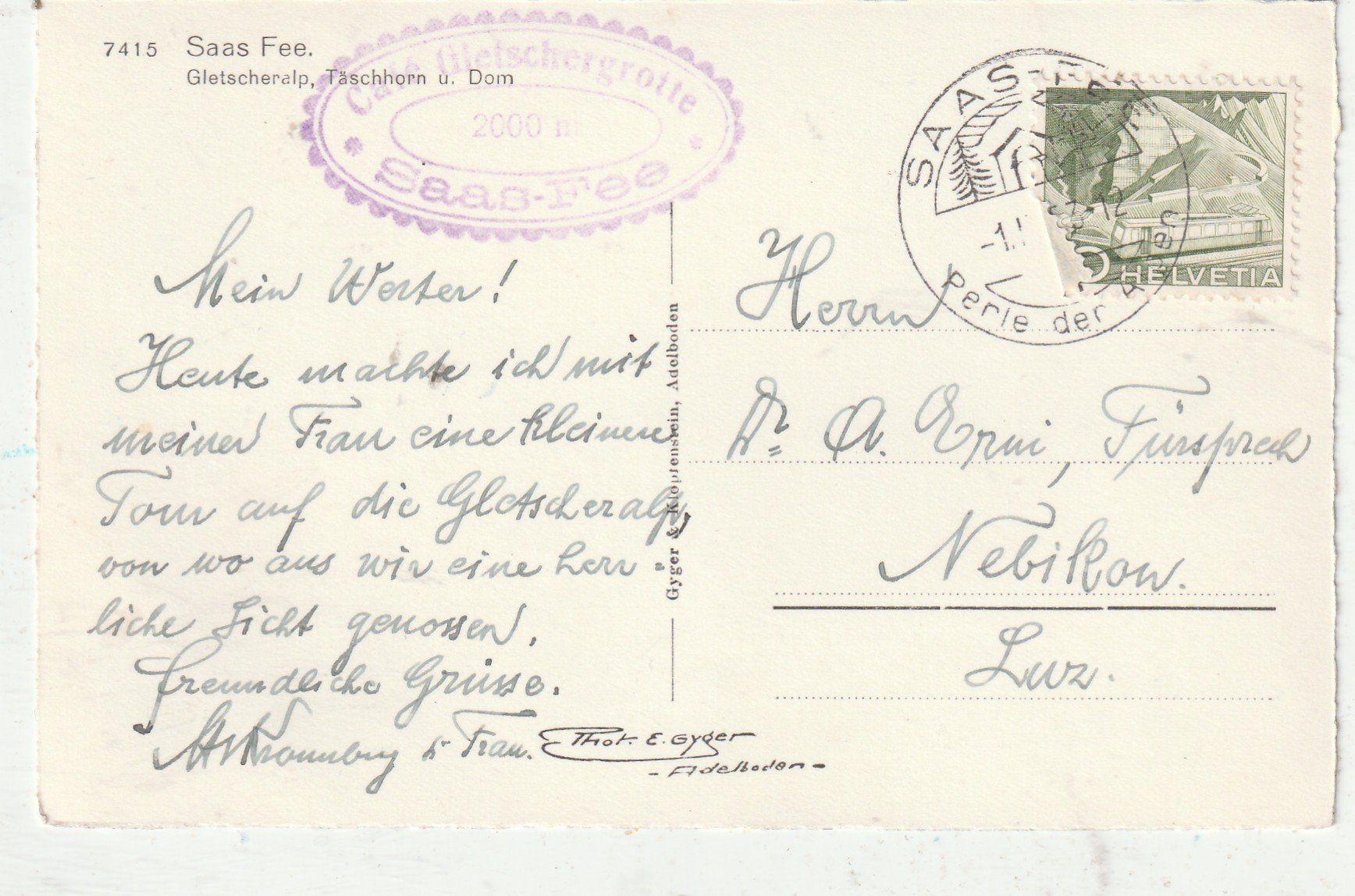Cartoline postali: Saas Fee  Gletscheralp – Usato da Lumbrein venduto da made02 1