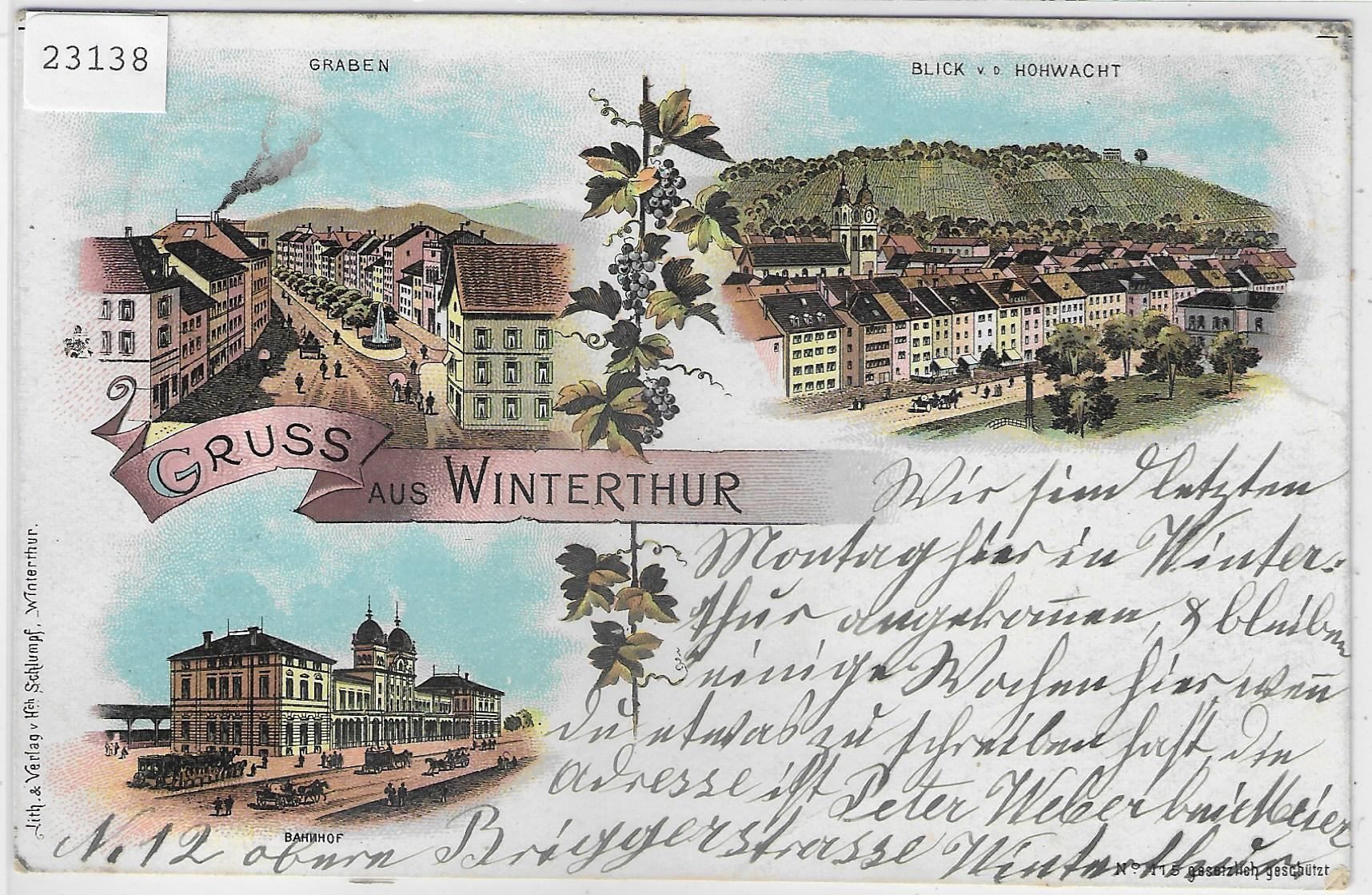 Cartoline postali: Gruss aus Winterthur - Litho 1902 – Antico da Ettingen venduto da Kartenplanet