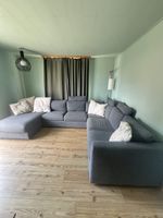 Ecksofa grau Stoff mit Stauraum und Kissen