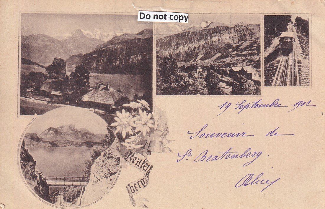 Cartoline postali: St. Beatenberg  BE  -   mit Berg-Bahn / 4-Bilder    um  1902 – Usato da Brig venduto da Valcards54