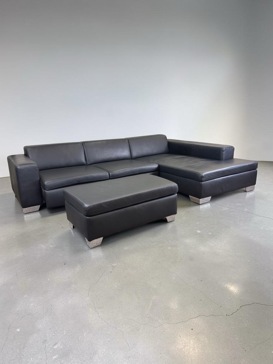 Divani: Ecksofa aus echtem Rindsleder, schwarz, mit Bettfunktion – Usato da Fehraltorf venduto da Sofalab.swiss 4