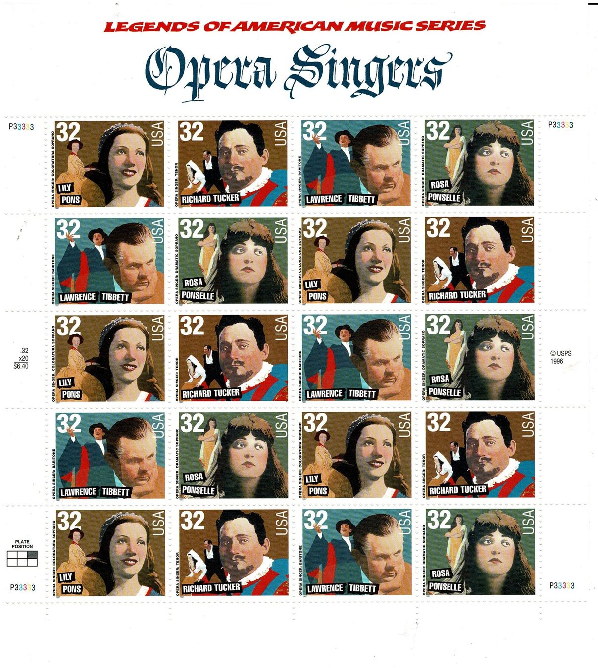 Tutti i francobolli: USA Opera Singers 1 KB ** – Nuovo (secondo la descrizione) da Lausanne venduto da Whorvath