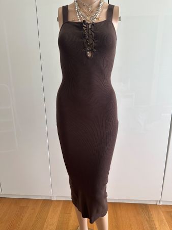 Dunkelbraunes Strickkleid mit Schnürung, Grösse XS