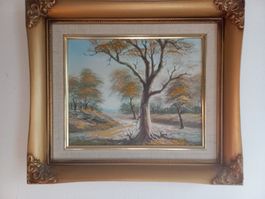 Herbst Landschaft Ölgemälde mit Goldrahmen signiert