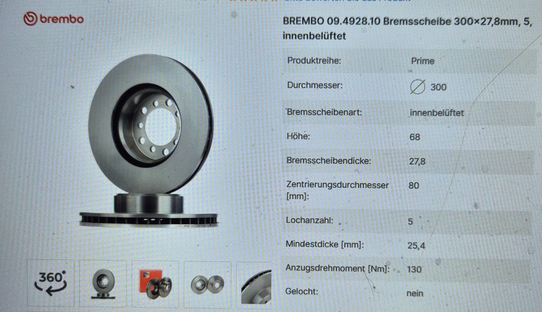 Brembo Tutti pezzi di ricambio auto: Mercedes Bremsscheibe Brembo – Nuovo e nell'imballaggio originale da Wegenstetten venduto da 1000er 2