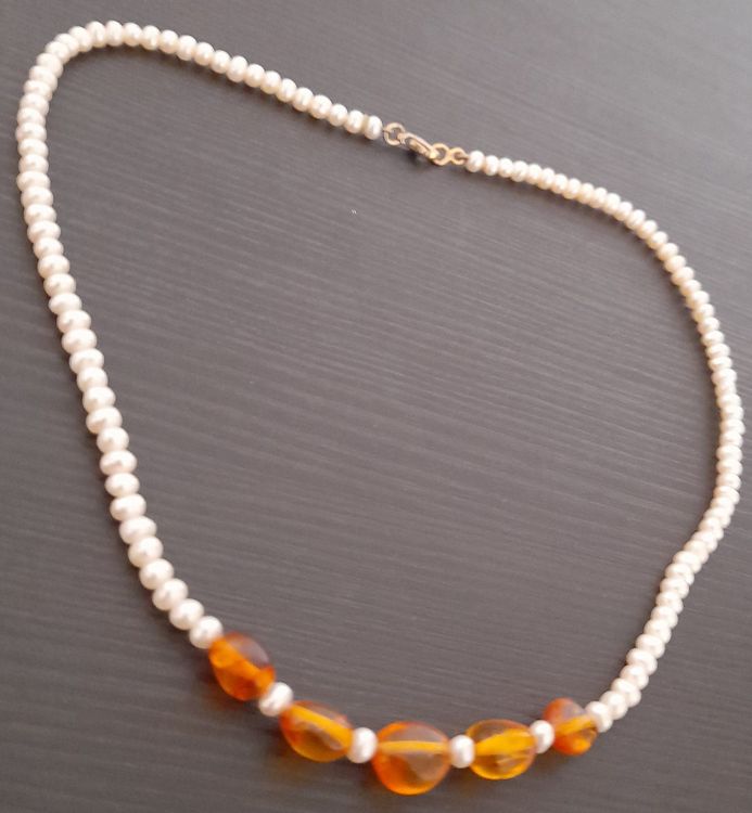 Collier En Argent 925/1000 Et Perles D'ambre - Occasion