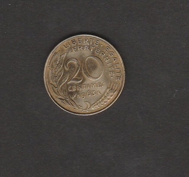 Alle Münzen: Republik Frankreich 20 Centime 1963 – Gebraucht aus Castiel von mc2017 1