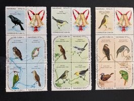 Kuba 1970 Satz Weihnachten Vögel 6er-Block  Zierfeld gestem.