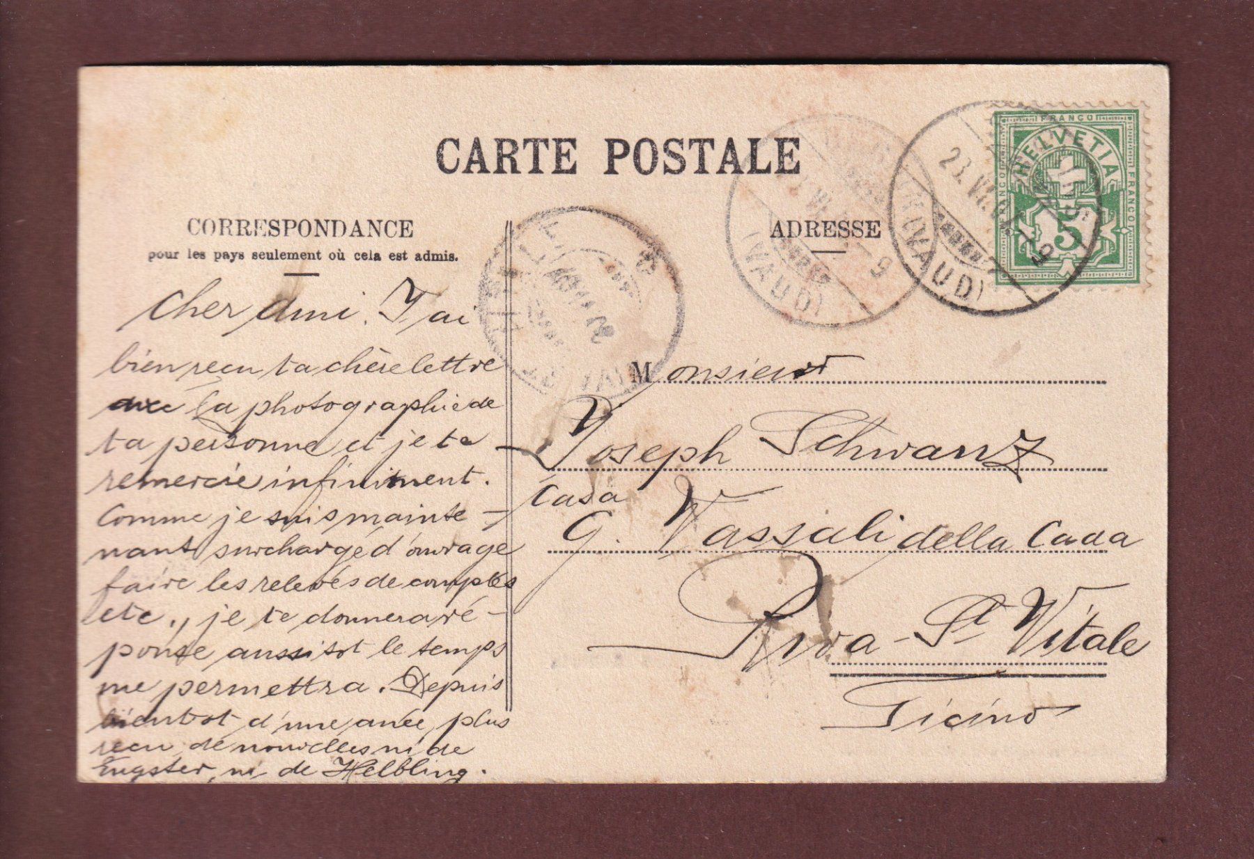 Cartoline postali: SOLITUDE - Vaches - 1907 – Usato da Pully venduto da nicecards 1