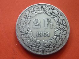 2 Fr. 1901 Auflage nur 0,05 Mio. Prägungen  -  Ungereinigt