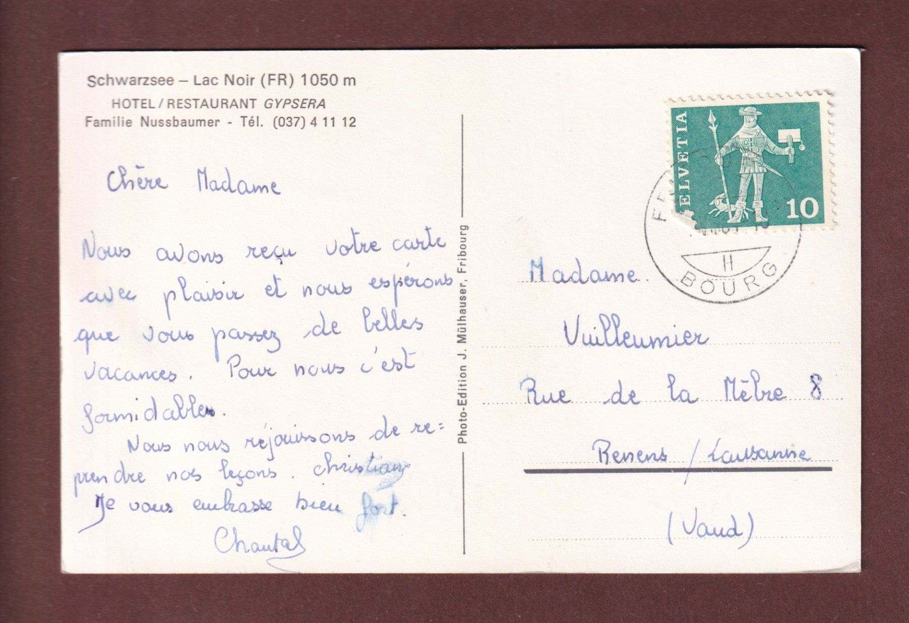 Ansichtskarten: SCHWARZSEE / LAC NOIR - 1961 – Gebraucht aus Pully von nicecards-shop 1
