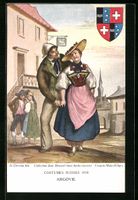 Paare in Aargauer Trachten, Wappen, Schw