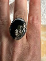 Vintage Hämatith Ring, Silber mit floralem Design (56)