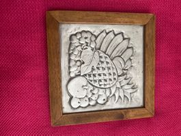 Wandbild Früchte Relief Holzrahmen  20/20 cm guter Zustand