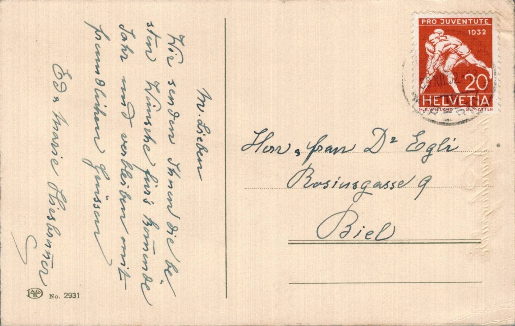 Cartoline postali: Alte Weihnachtskarte, Neujahrsgruss, Pro Juventute, 1932 – Usato da Luzern venduto da Kartenansicht 1