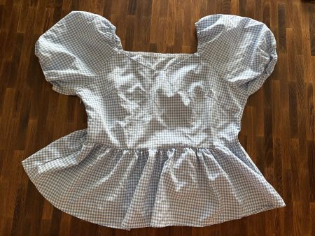Bluse Karomuster kurzarm Rüschen Kragen Grösse S