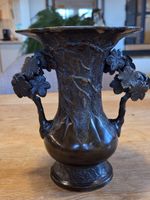 Japanische Meiji Bronze Vase Handarbeit Relief 18.5 cm 