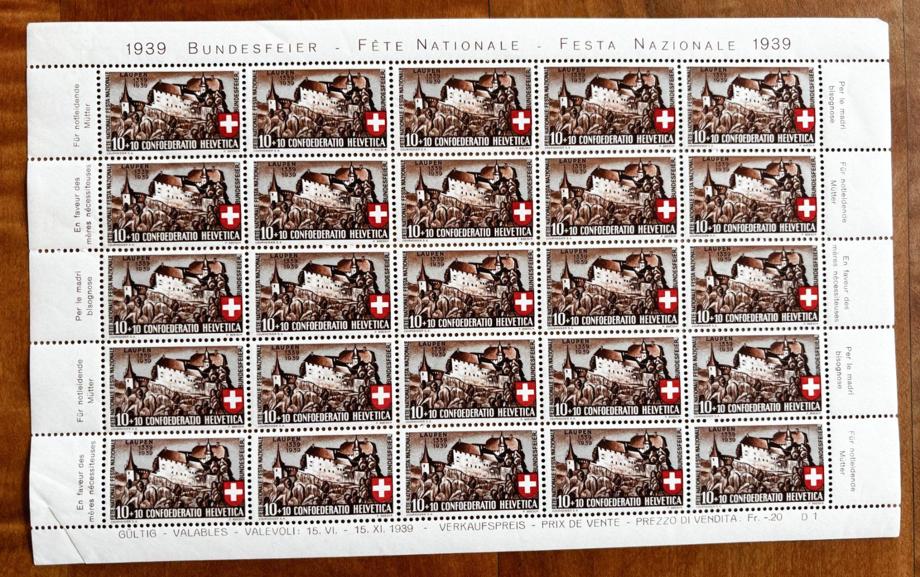 Tutti i francobolli: Pro Patria 1939 im Bogen, postfrisch ** – Nuovo (secondo la descrizione) da Nuglar venduto da Stamp88