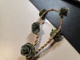 lange Bast Kette  mit Rosen Halskette 96 cm