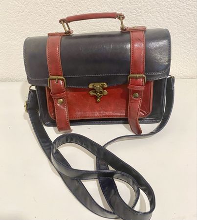 Schicke Vintage Handtasche, bordeaux-blau - Top Zustand!