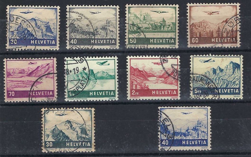 Tutti i francobolli: Flugpost / Poste aérienne : Paysages 1941 + 1948 – Usato da PRANGINS venduto da Dorp
