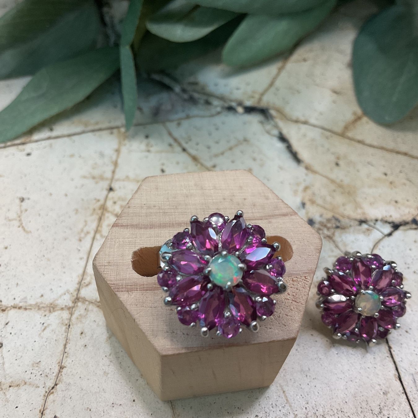 Boucles d'oreille: Ohrstecker wunderschön, Opal und Rhodolith – Neuf (Voir description) à luzern par Alpendorf1 2