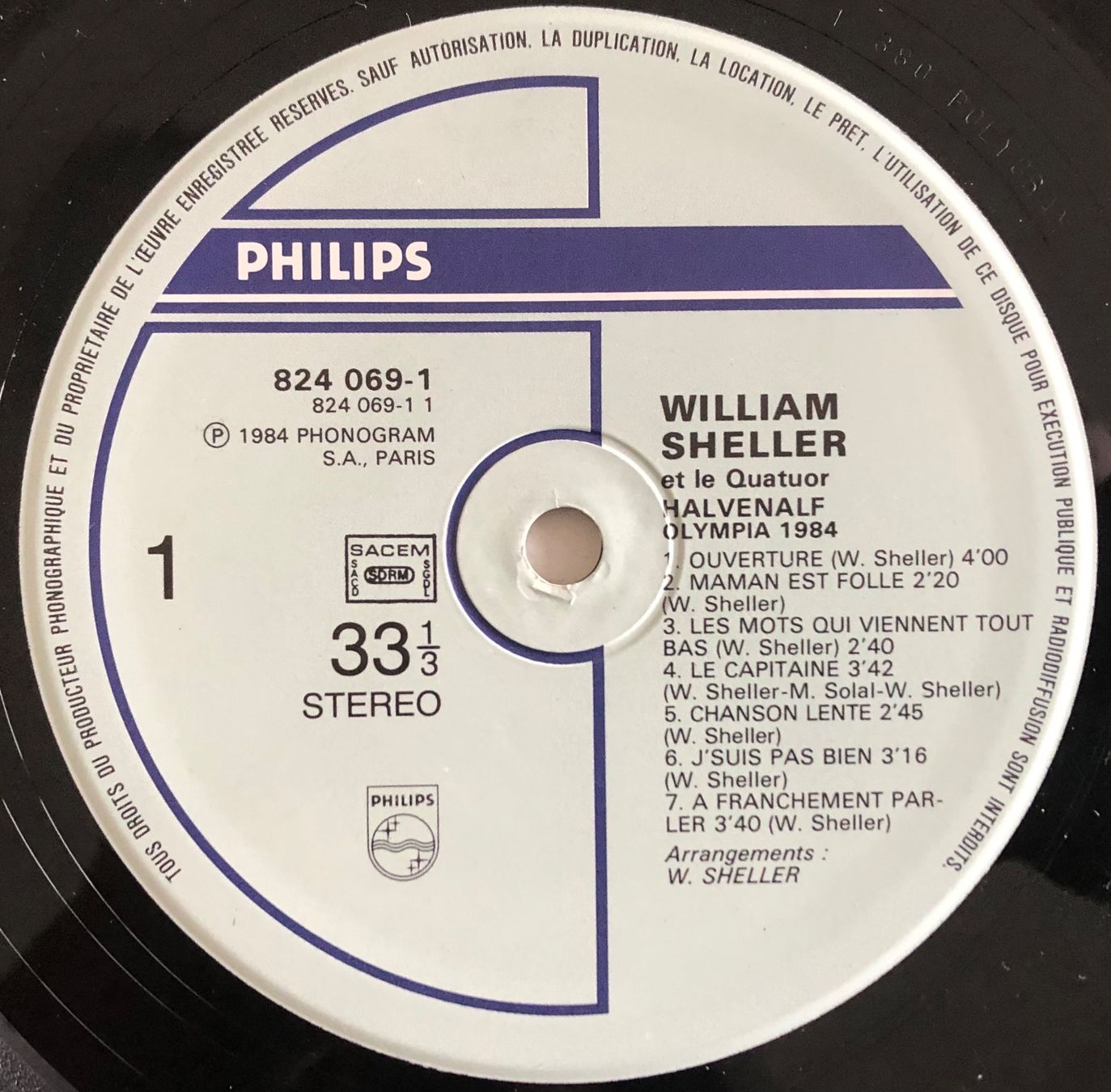 Dischi in vinile: WILLIAM SHELLER - OLYMPIA 1984 – Usato da Poliez-Pittet venduto da Newtown-Records 2