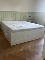 Brimnes-Doppelbett mit Stauraum weiss gebrauchter Zustand