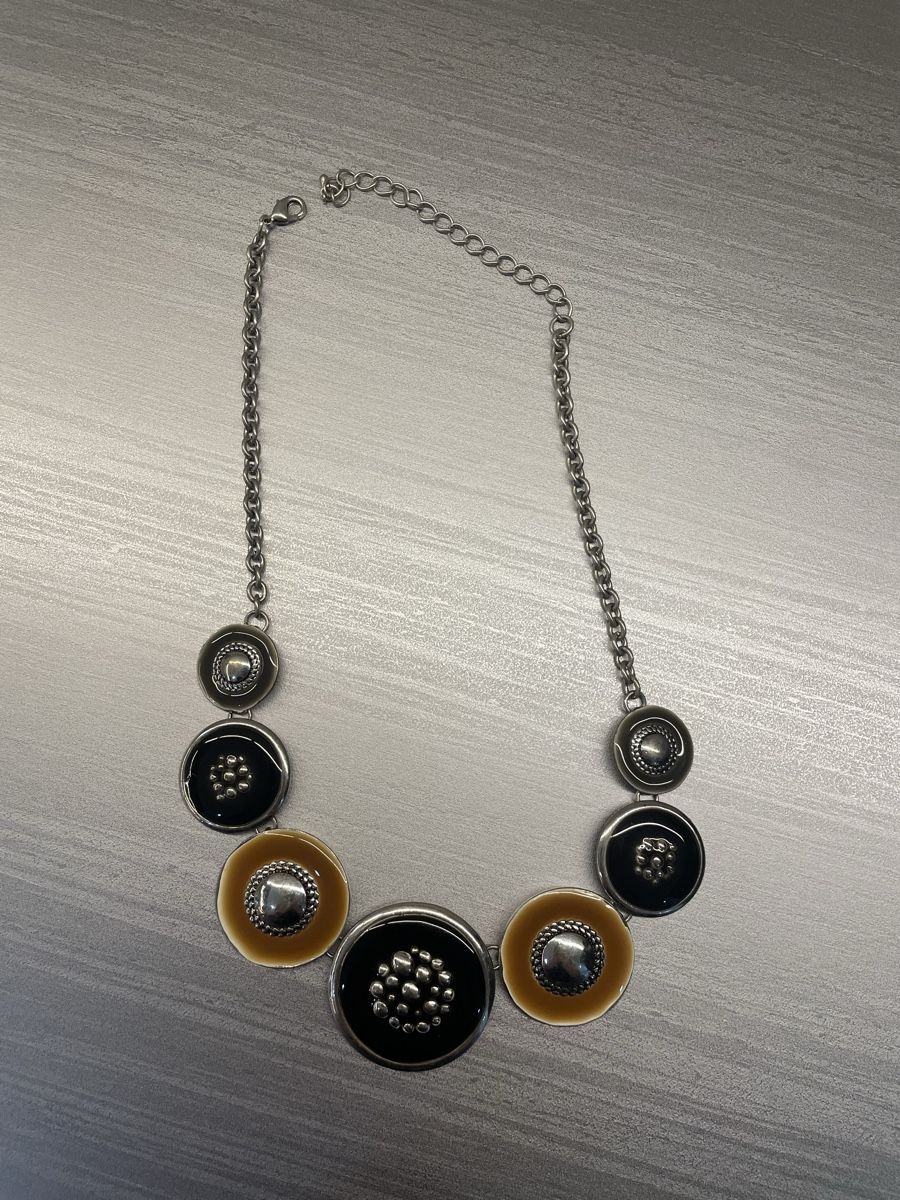 Catenine: Statement Kette Silber Schwarz Braun Retro Vintage – Usato da Heitenried venduto da Steffundsasch