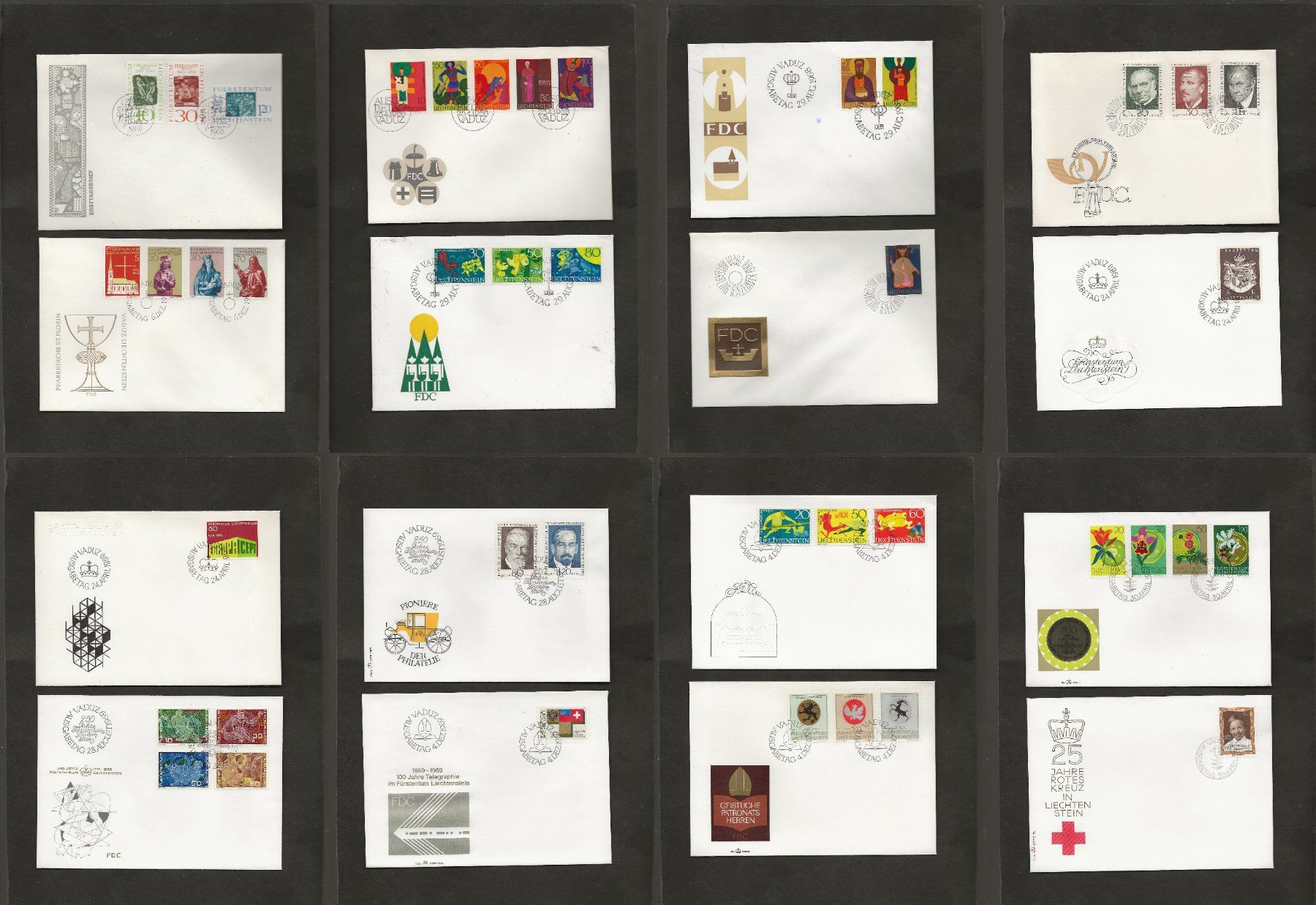 Tutti i francobolli: 16 FDC Liechtenstein 1965 bis 1974 – Usato da Au ZH venduto da xelagreb01 1